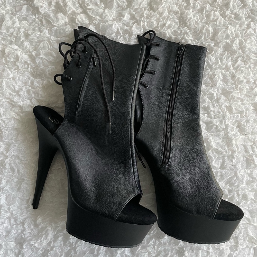 Pleaser Black Lace-Up Platform Heels